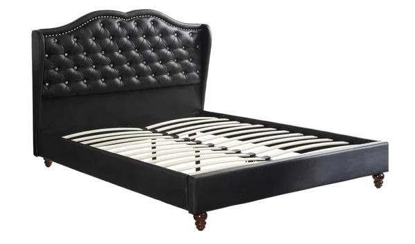 Benzara BM171720 Faux Leather Upholstered Queen Size Bed Black