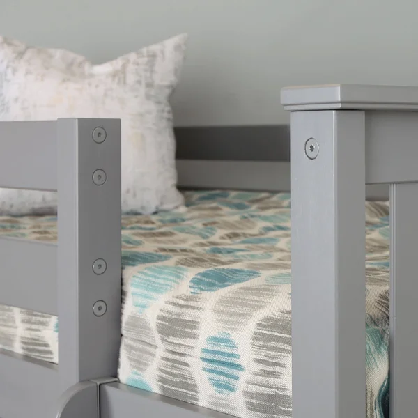 Max & Lily Twin Over Twin Low Bunk with Blue Curtains - Grey
