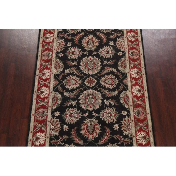 Black Traditional Floral Oriental Area Rug Hand-Tufted Wool Carpet 5x8, Size: 5' x 8'
