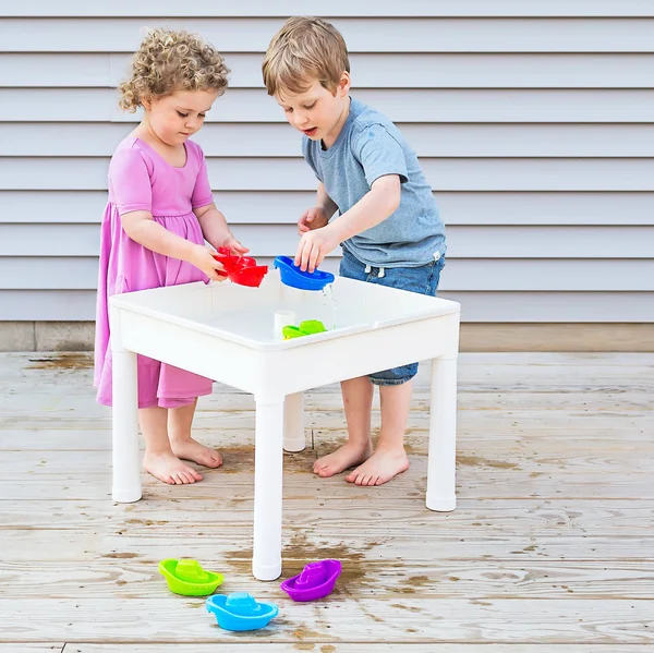 Playbuild Kids 4 in 1 Play & Build Table Set for Indoor Activity, Outdoor Water Play, Toy Storage & Building Block Fun I, 21 x 20.5 x 4.5 inches