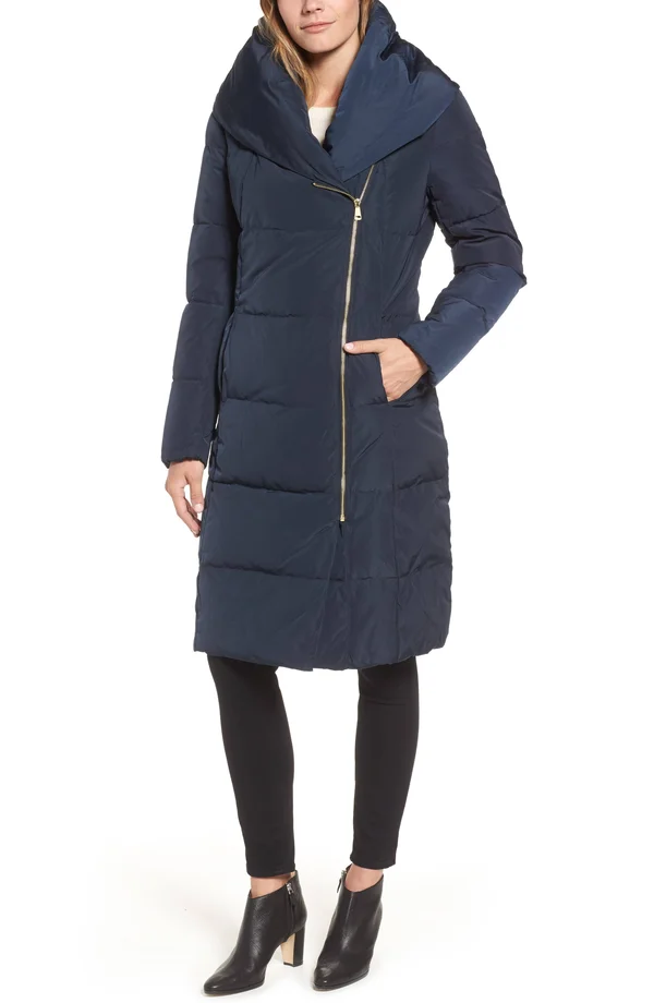 Cole Haan Women's Taffeta Down Double Breasted Zip Front Coat - Navy, Xs