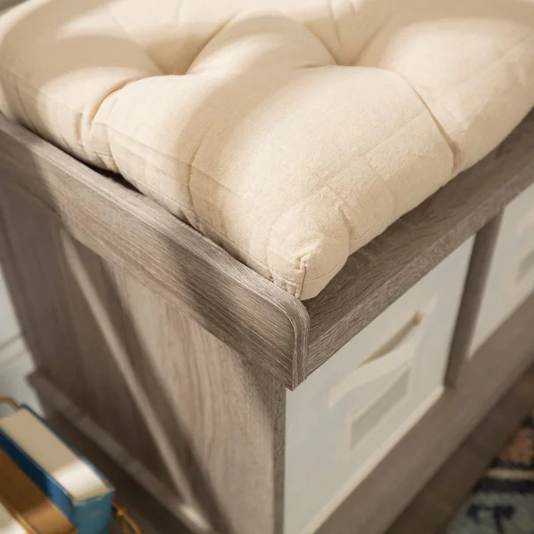 We Furniture 42-Inch Driftwood Storage Bench with Totes and Cushion
