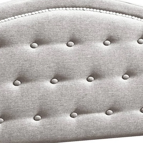 Button Tufted Queen Burlap Bed with Curved Headboard, Light Brown