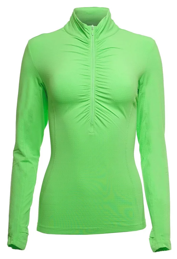 Long Sleeve Rusched Mock - 89000 Lime - Solids, L