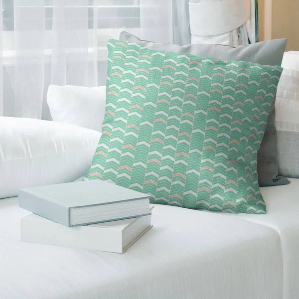 Porch & den Athens Two-Tone Lined Chevrons Throw Pillow - 16 x 16 - Green & Orange - Faux Suede