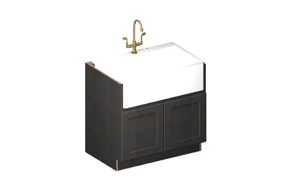 Wilora Hawthorne Shaker Cinder 36x22 x 34.5x22 x 24x22 Farm Sink 2 Doors Base Cabinet, Solid Birch with Veneered MDF Center Pan