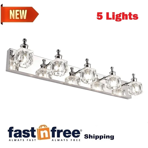 PRESDE Bathroom Vanity Light Fixtures Over Mirror Modern LED 5 Lights Glass Shade