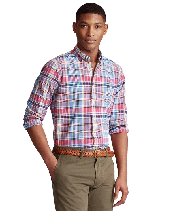 Polo Ralph Lauren Men's Classic-Fit Oxford Shirt - Pink Large Plaid