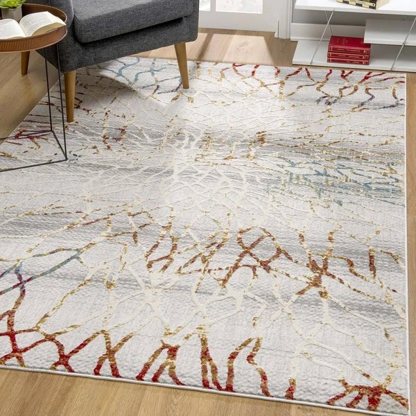Rug Branch Modern Abstract Area Rug, Gold Grey (2&8x22 x 4&8x22), Multicolor