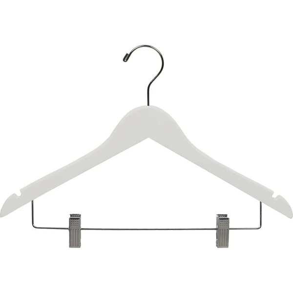 White Wooden Combo Hanger with Adjustable Cushion Clips (Case of 25)