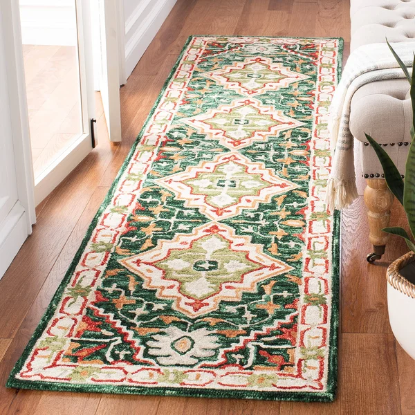 2&3x22 x 9& Runner Area Rug, Green, Safavieh