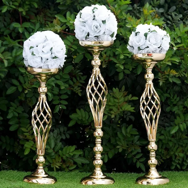Balsacircle 2 Pcs 26 inch Tall Metal Candle Holder Vase Centerpieces, Gold