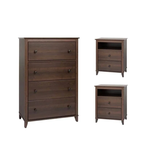 Home Square 3 Piece Set with 2 Nightstands and Chest in Espresso