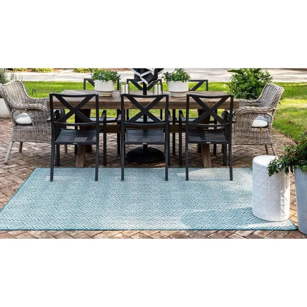 Unique Loom Deco Trellis Indoor Outdoor Rug - Blue, 9x12 ft