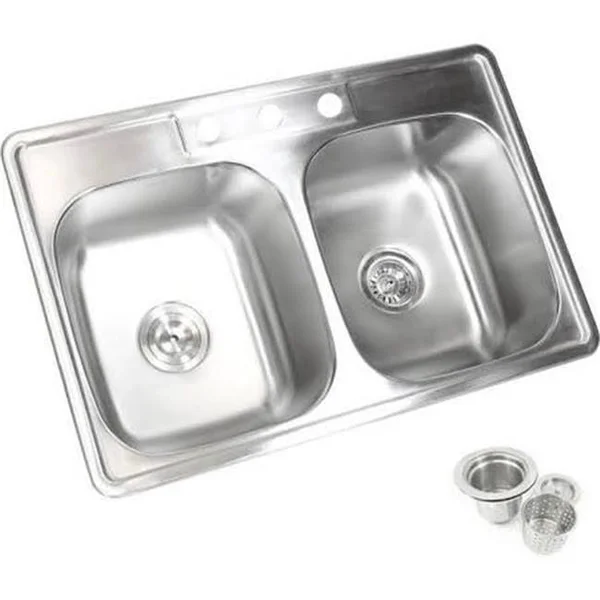 Contempo Living ALTD-5050-D 33 in. Top Mount Drop in 50 by 50 Double Bowl Kitchen Sink - Stainless Steel 18 Gauge