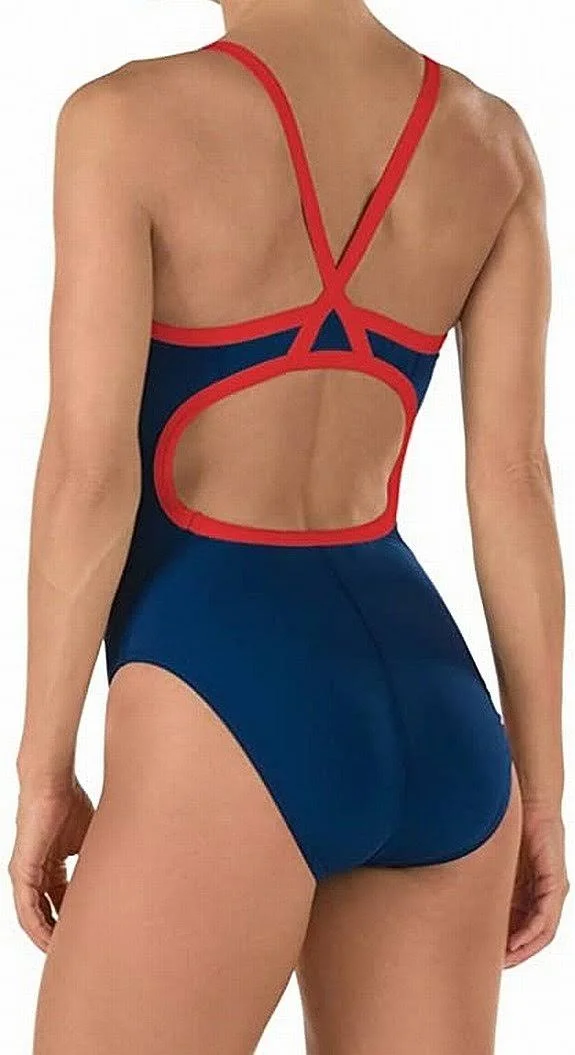 Speedo Women's Solid Flyback Training One Piece Navy/Red 32