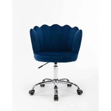 Blue Desk Chair Velvet Task Chair Home Office Chair Adjustable Swivel Rolling Vanity Chair with Wheels for Adults Teens Bedroom