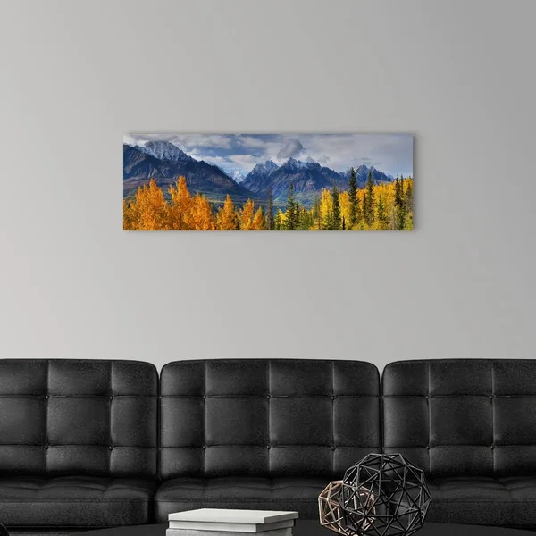 Panoramic View of The Fall Foliage and Snowcapped Chugach Mountains, Alaska, Canvas Wall Art, 36x12, Great Big Canvas