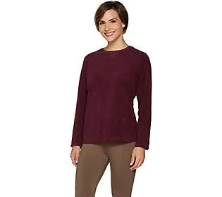 Denim & Co. Baby Sherpa Crew Neck Sweatshirt, Size X-Large, Deep Burgundy