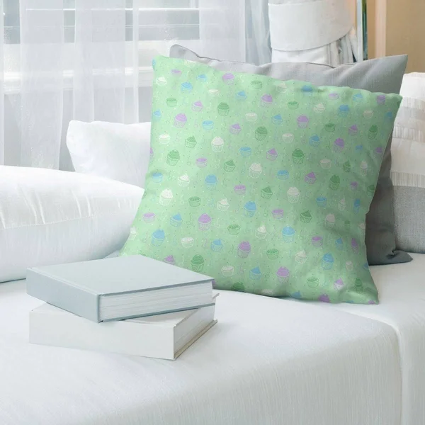 Classic Alternate Cupcake Pattern Throw Pillow - 16 x 16 - Green Alternate - Polyester