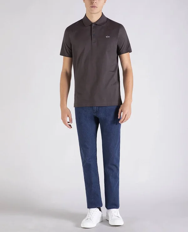 Paul & Shark Organic Cotton Piqué Polo with Shark Badge - Brown