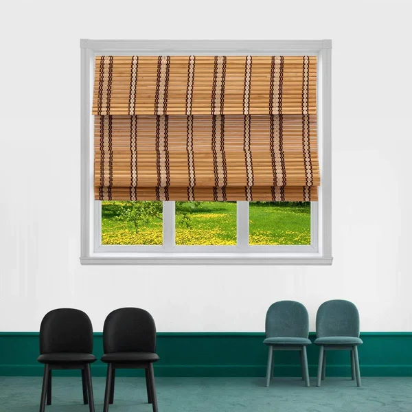 TJ Global Cordless Flatstick Bamboo Roman Window Blind Sun Shade - Light Filtering Shades with 7-Inch Valance - Natural Bamboo (4