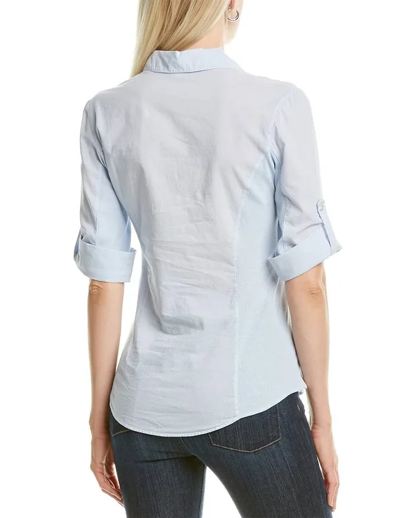 James Perse Contrast Ribbed Surplus Shirt - Size 0 - Open Sky at Nordstrom Rack