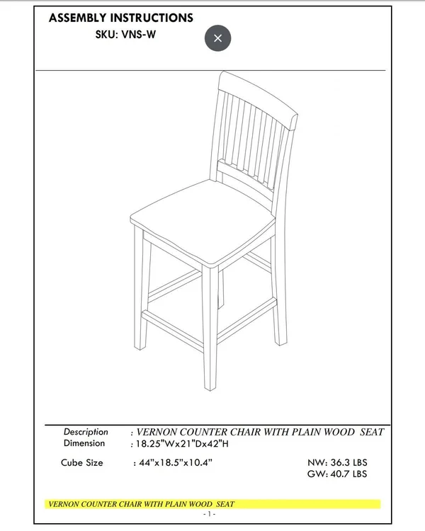 East West Furniture Vernon Counter Height Stools with Wood Seat - Buttermilk & Cherry Finish., Set of 2