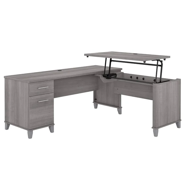 Bush Furniture Somerset 3 Position Sit to Stand L Shaped Desk - 72W, Platinum Gray