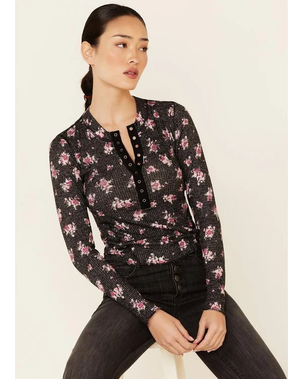 Free People One of The Girls Henley - Black X-Large, Women's