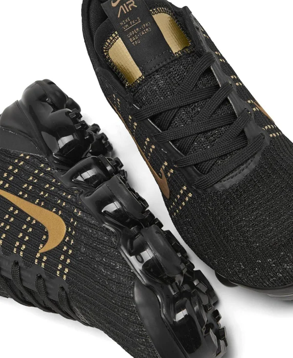 Nike Air VaporMax Flyknit 3 Black/Gold Grade School Kids& Shoes, Size: 5