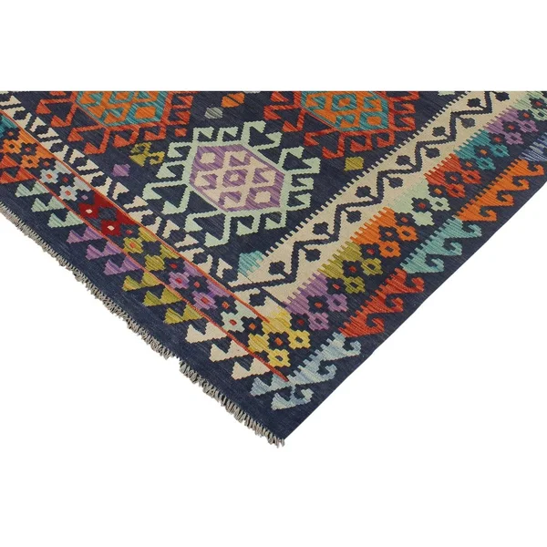 Geometric Kilim Aimee Blue Beige Hand Woven Area Rugs