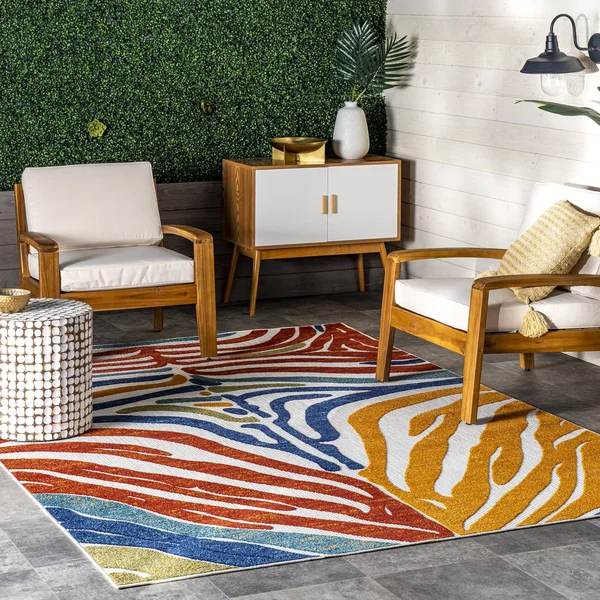 nuLOOM Summer Textured Zebra Stripes Beige 8 ft. x 10 ft. Indoor/Outdoor Area Rug