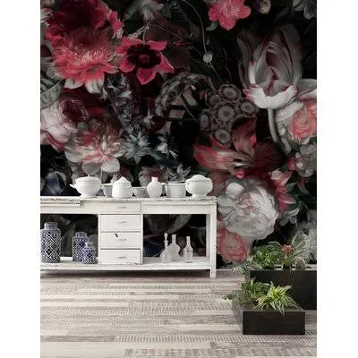 Amelie Flower Bouquet Floral Textile Texture Wall Mural House of Hampton Size: 49x22 L x 75x22 W