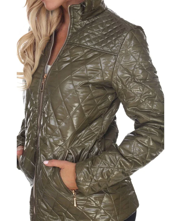 White Mark 889-02-M Women Puffer Coat - Navy Blue Medium