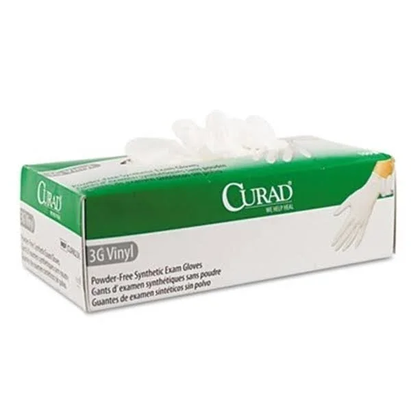Curad 3G Synthetic Vinyl Exam Gloves, Powder-Free, Medium, 100/Box