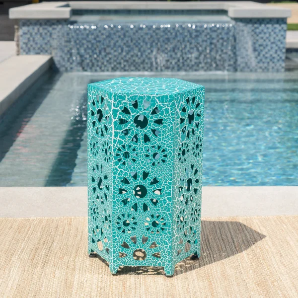 Elliot Outdoor 14 inch Sunburst Iron Side Table - Crackle Green