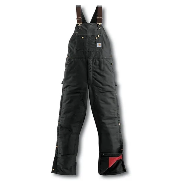 Carhartt Men's Black Duck Zip-To-Thigh Quilt-Lined Bib Overalls