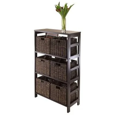 Kecia 7-Piece Storage Shelf with 6 Foldable Baskets, Espresso Red Barrel Studio
