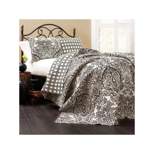 Lush Decor Aubree 3 Piece Quilt Set - King, Black/White
