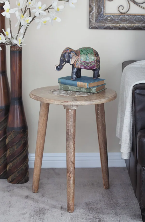 Cole & Grey Wood Tripod Round End Table - Brown