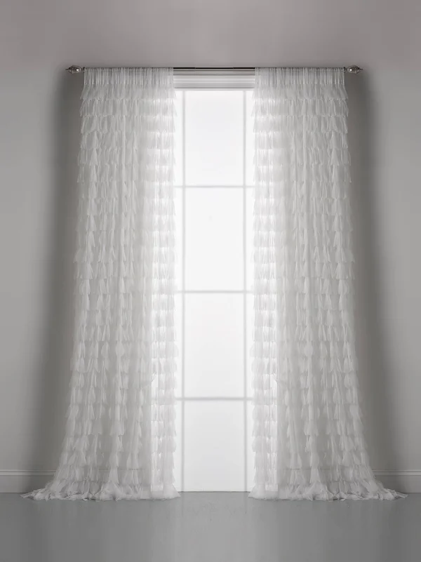 Couture Dreams Chichi Solid Petal Rod Pocket Single Curtain Panel Size: 54x22 W x 96x22 L - Color: White