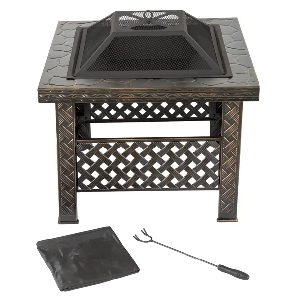 Pure Garden 26x22 Square Woven Metal Fire Pit with Cover - Bronze