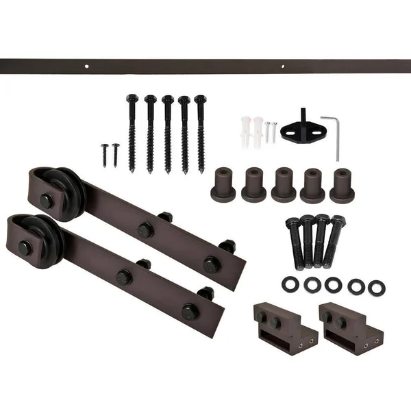 CALHOME K Series 30 in. x 84 in. Solid Jungle Green Stained Pine Wood Interior Sliding Barn Door with Hardware Kit