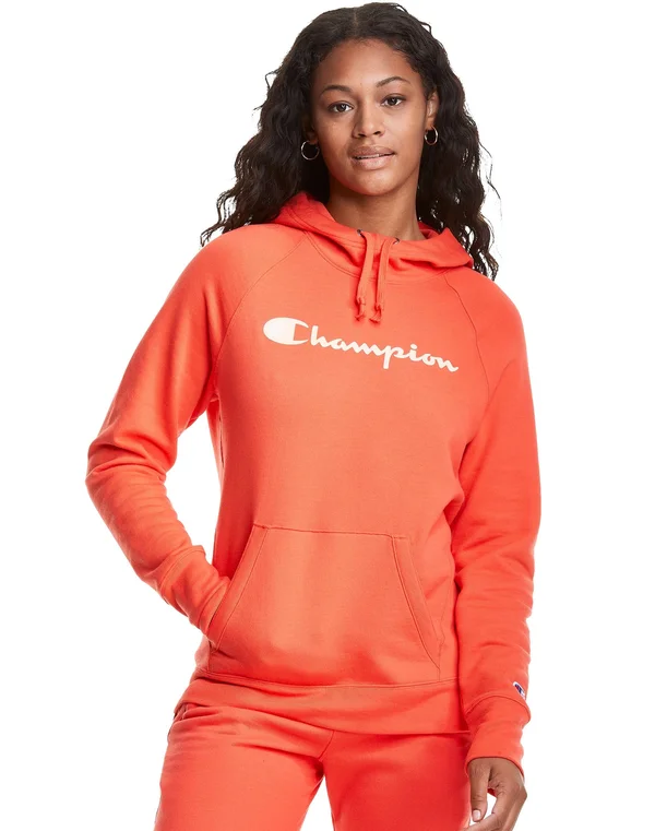 Champion Women's Powerblend Logo Hoodie - Poppy Orange