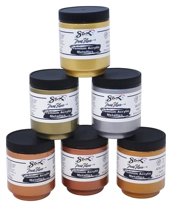Sax Premium Heavy-Bodied Acrylic Metallics, 8 Ounce Jars, Set of 6