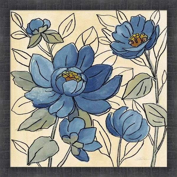Silvia Vassileva 'Spring Lace Floral IV Dark Blue' Framed Art - Grey