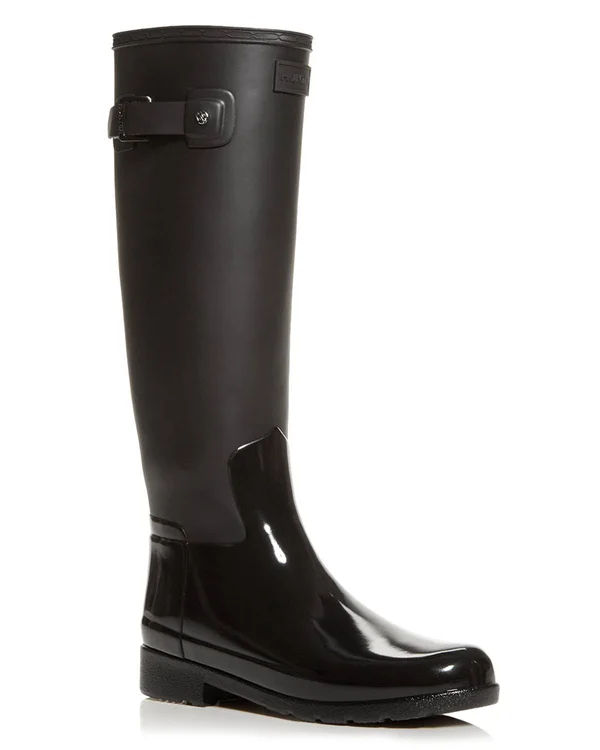 Hunter Refined Tall Gloss Duo (Black) Women's Rain Boots