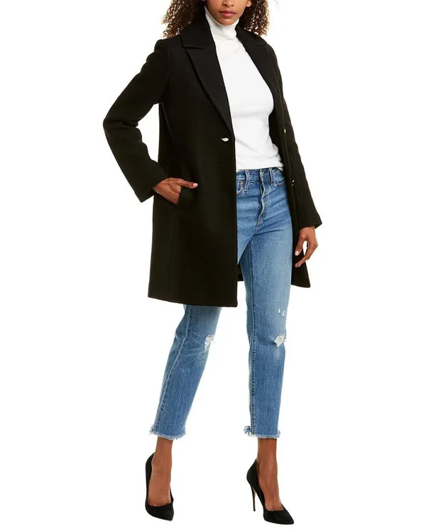 Tahari Notch Collar Long Sleeve Coat 3014062 - Xs, Black