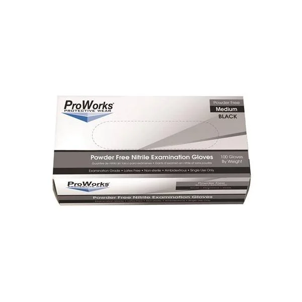 Hospeco ProWorks GrizzlyNite Nitrile Gloves Black Medium 1000/CT